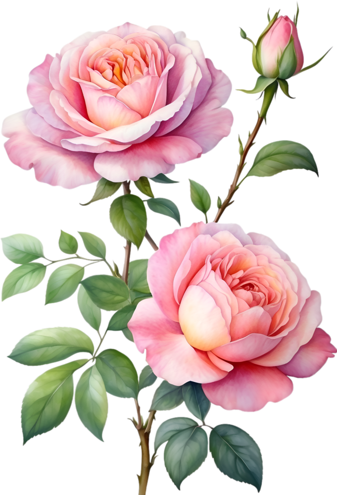 AI generated Watercolor Chinese Rose flower. AI-Generated. png