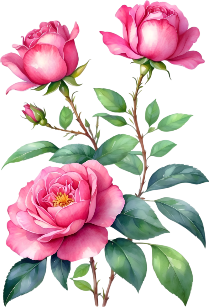 AI generated Watercolor Chinese Rose flower. AI-Generated. png