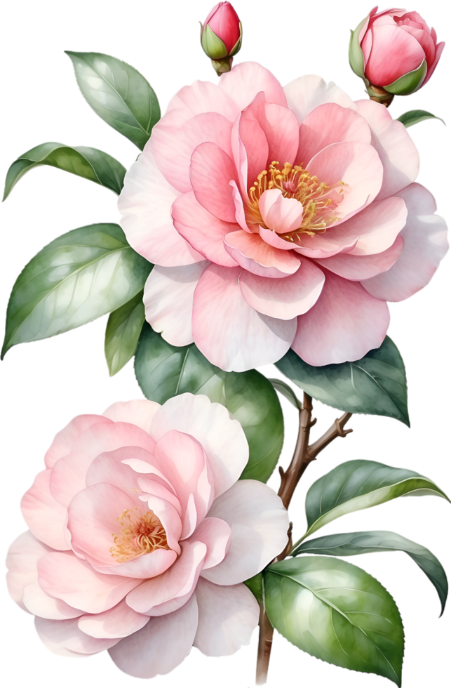AI generated Watercolor Camellia flower. AI-Generated. png