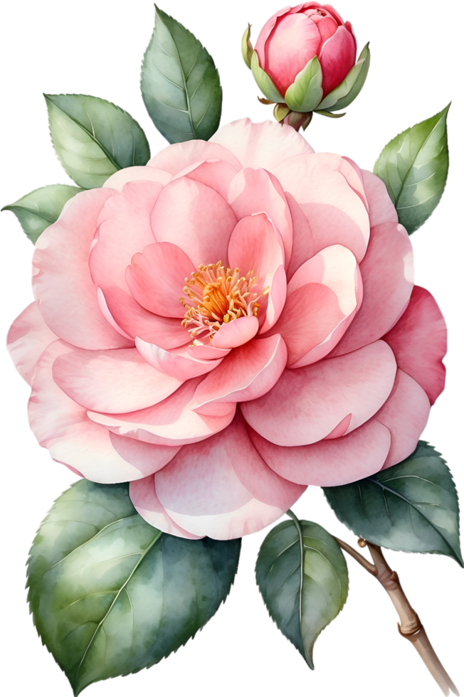 AI generated Watercolor Camellia flower. AI-Generated. png