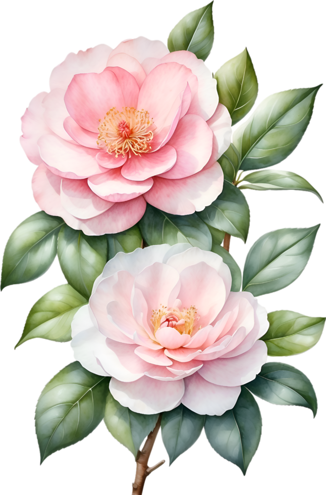 AI generated Watercolor Camellia flower. AI-Generated. png