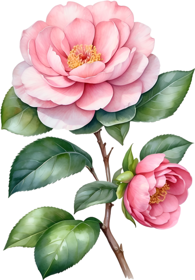 AI generated Watercolor Camellia flower. AI-Generated. png