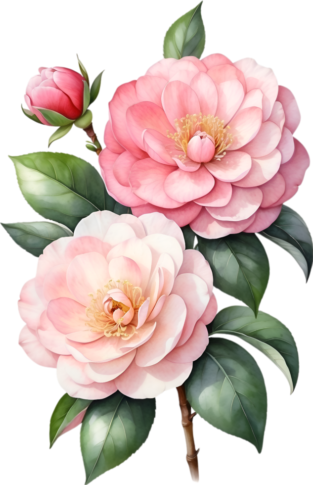 AI generated Watercolor Camellia flower. AI-Generated. png