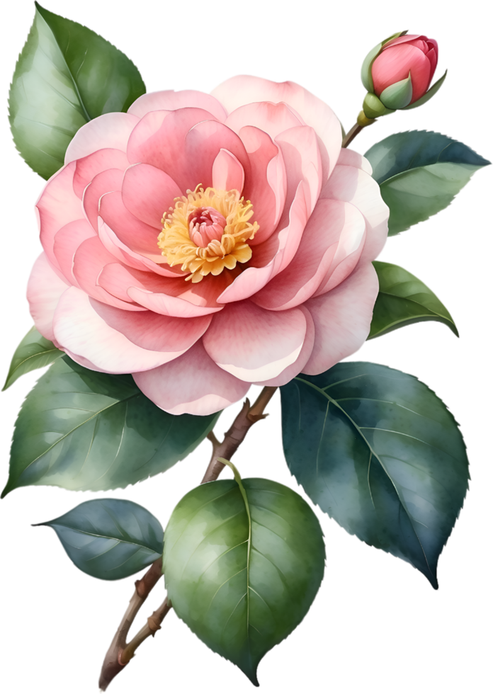 AI generated Watercolor Camellia flower. AI-Generated. png
