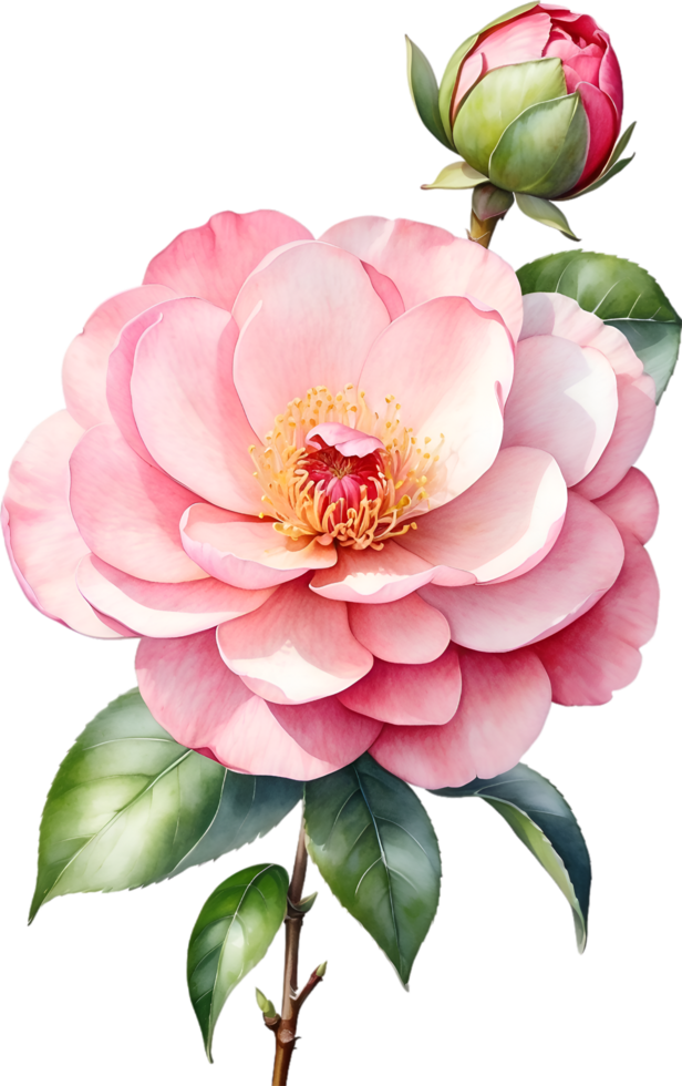 AI generated Watercolor Camellia flower. AI-Generated. png