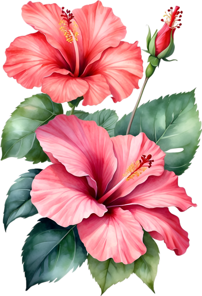 AI generated Watercolor Hibiscus flower. AI-Generated. png