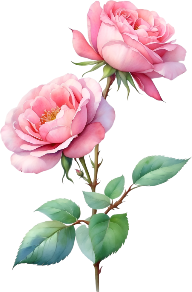 AI generated Watercolor Chinese Rose flower. AI-Generated. png