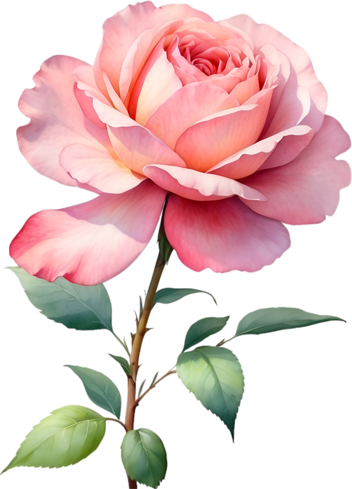 AI generated Watercolor Chinese Rose flower. AI-Generated. png