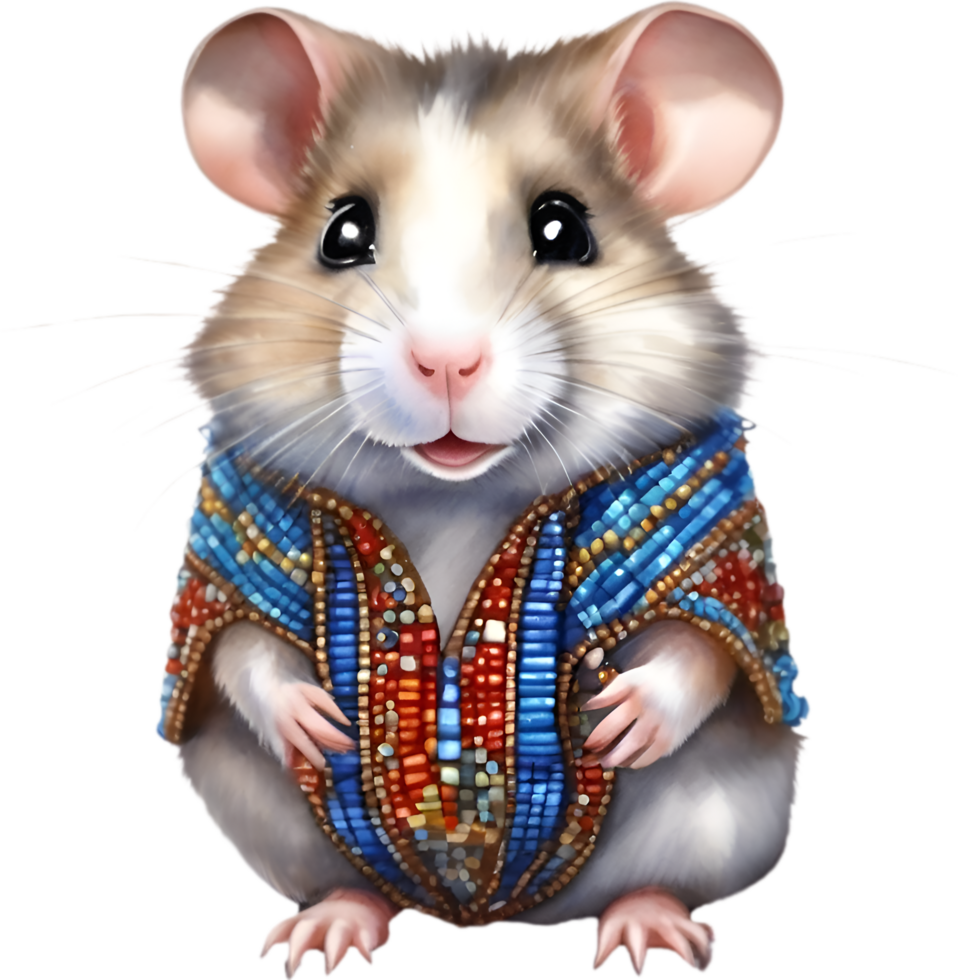 AI generated A cute Hamster in Maasai beadwork. png
