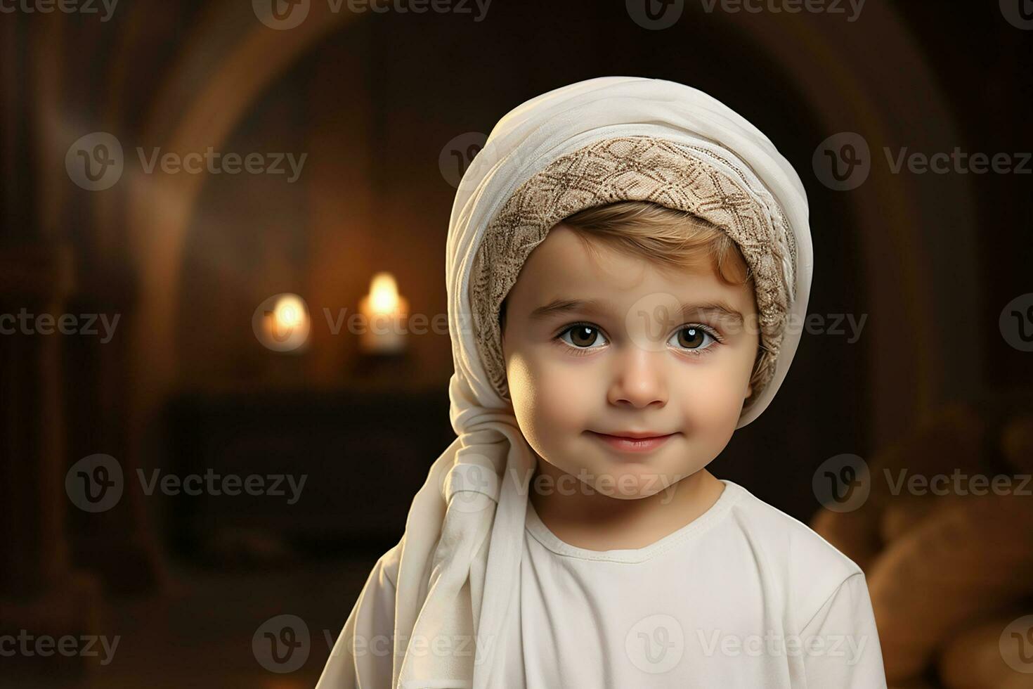 AI generated Cute Arabian Little Boy Wearing Turban with Smiling Expression photo