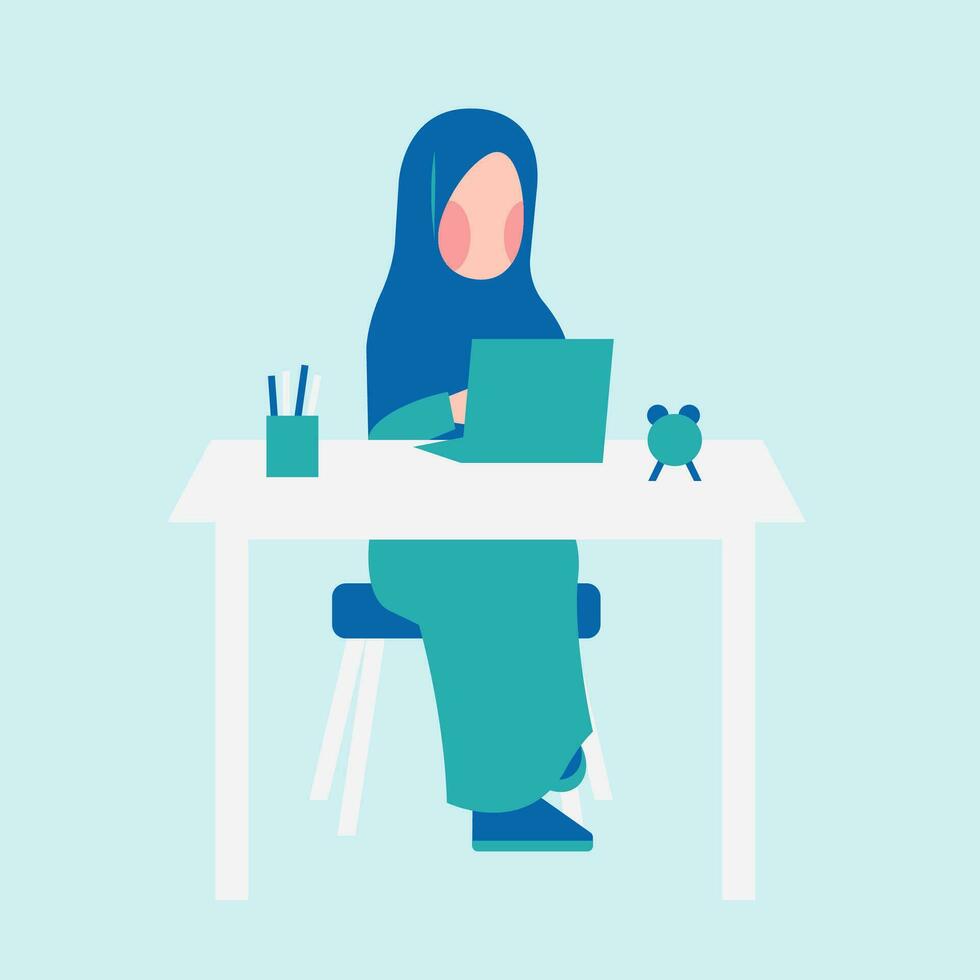 hijab mujer trabajando en escritorio vector