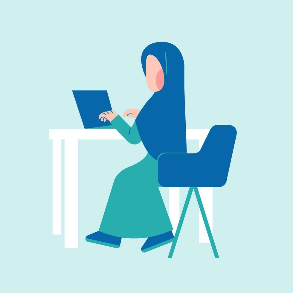 Hijab Woman Working On Desk vector