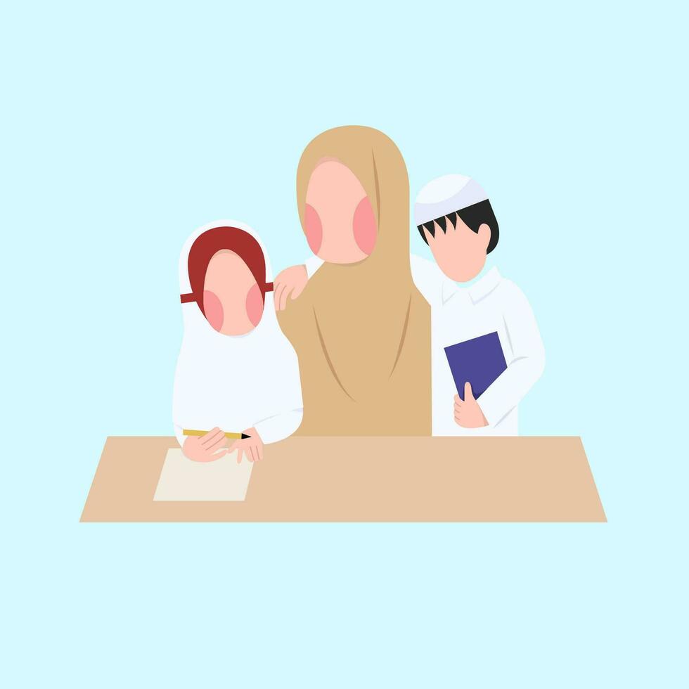 Indonesian Elementary Hijab Teacher And Student vector