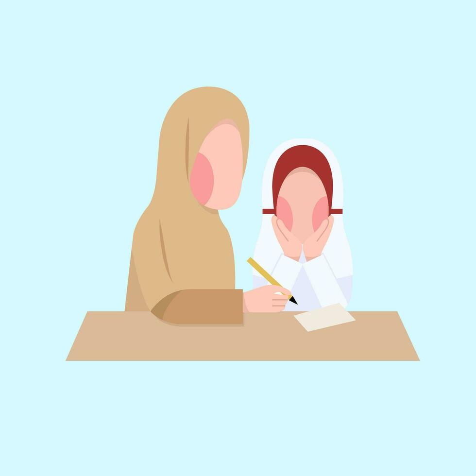 Indonesian Elementary Hijab Teacher And Student vector