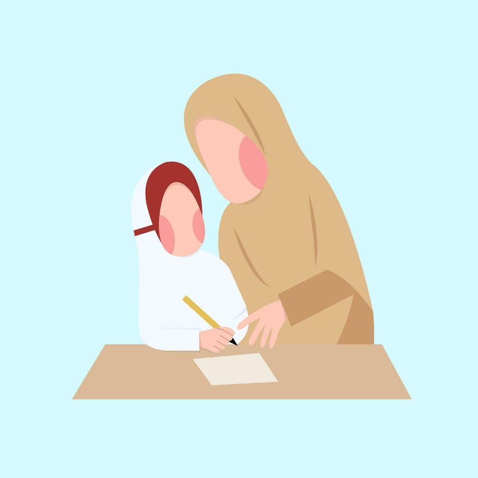 Indonesian Elementary Hijab Teacher And Student vector