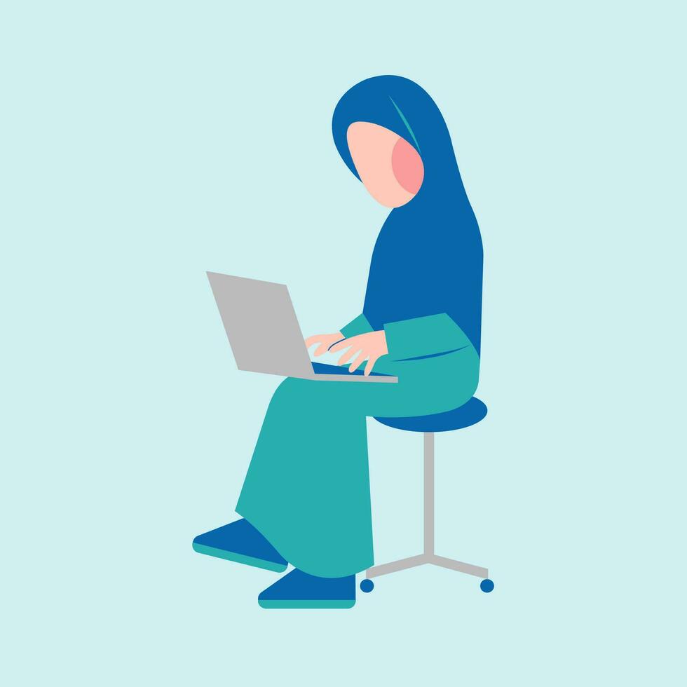 Hijab Woman Working On Desk vector