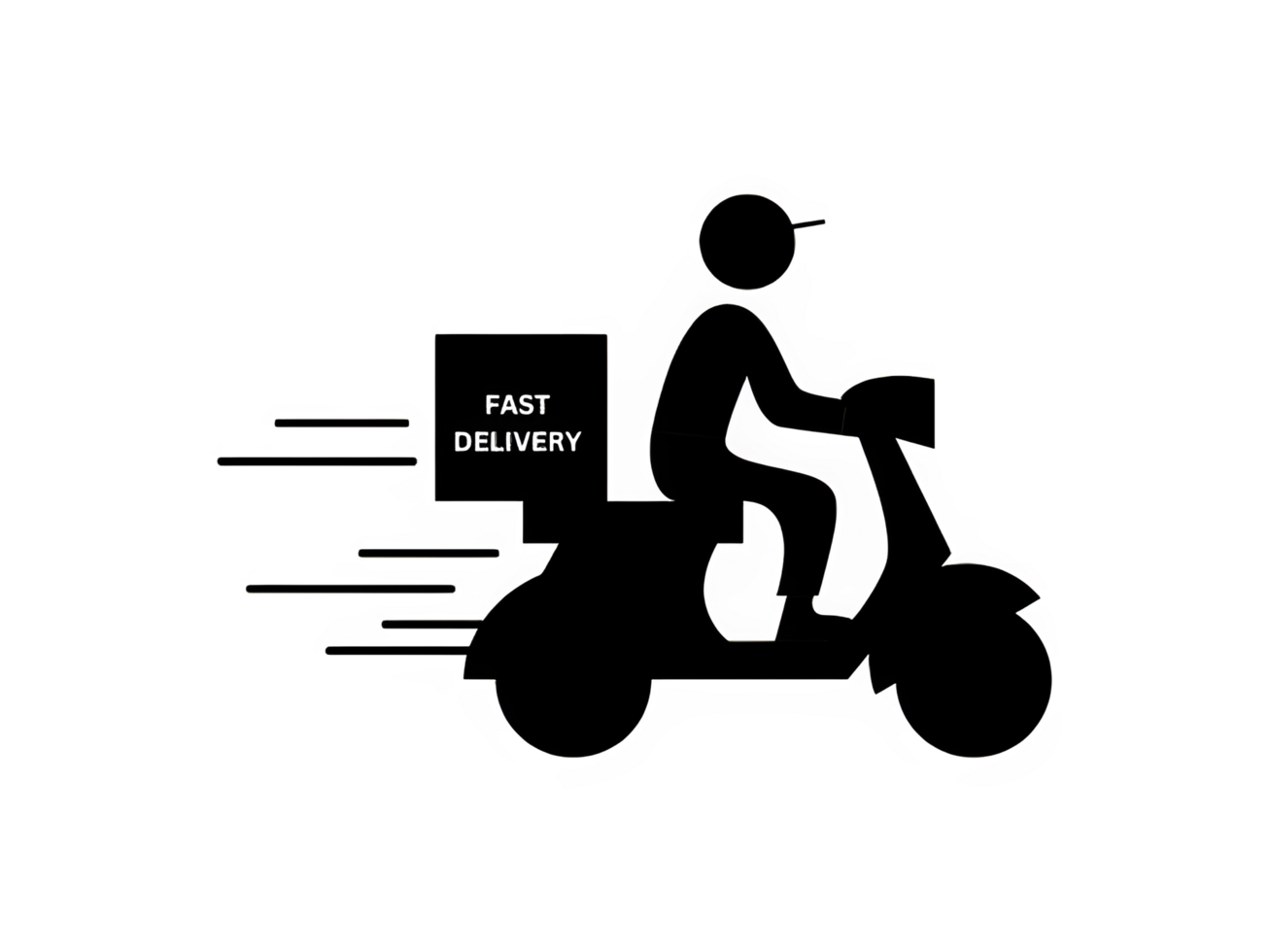 Shillouet of a delivery man riding a scooter to deliver goods. Fast delivery and logistics icon. png