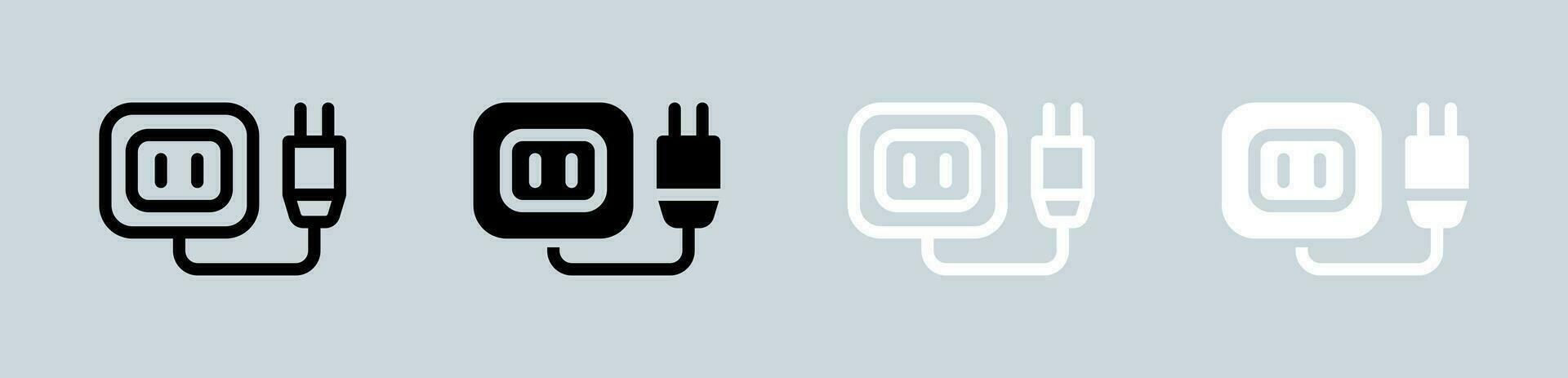 Socket icon set in black and white. Power plug signs vector illustration.