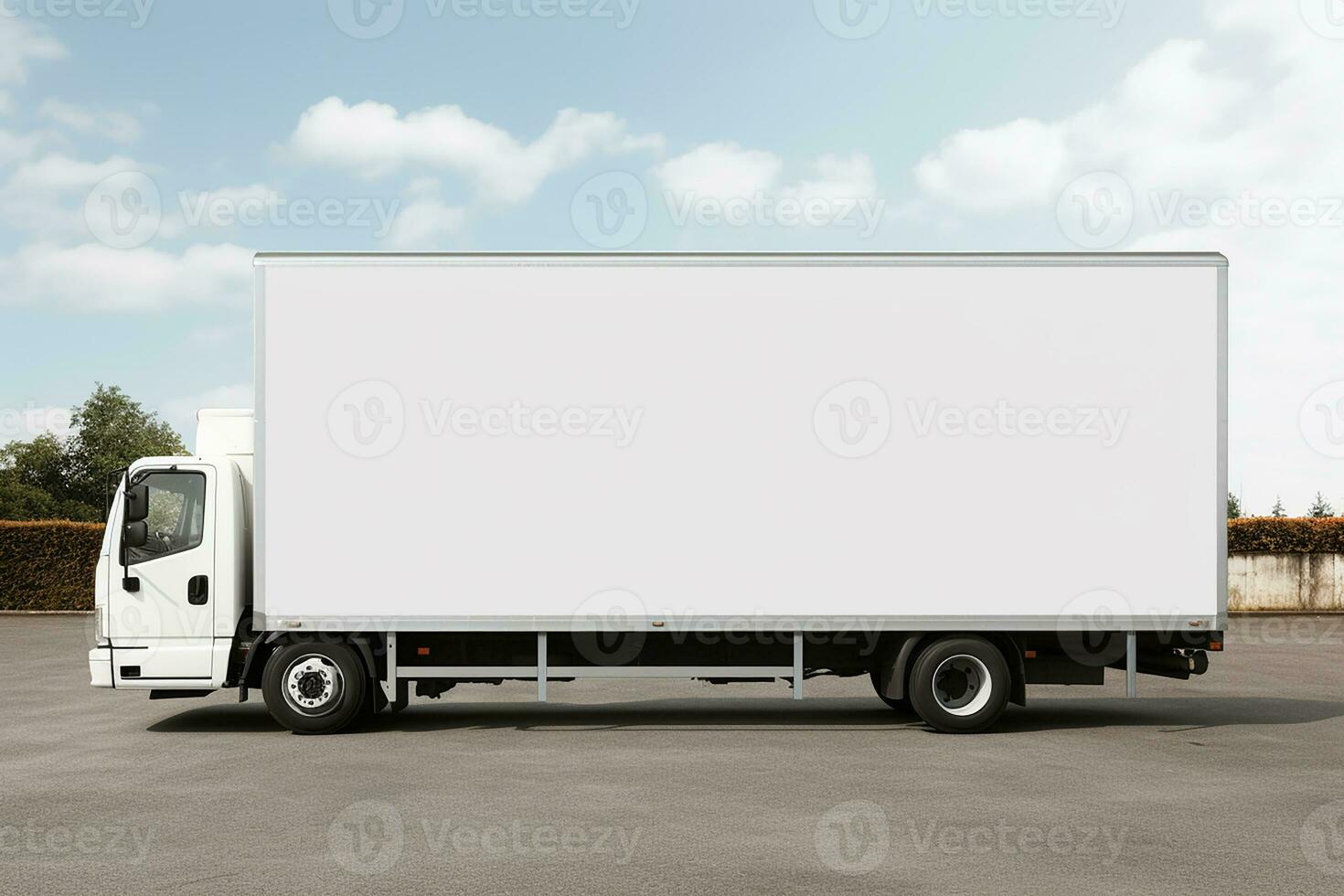 AI generated Clean blank white delivery , side view of plain car cargo carrier with large space for design, transportation logistics mockup photo