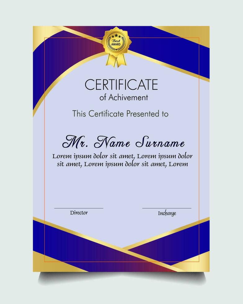 Certificate of achievement template set with gold badge and border, Appreciation and Achievement Certificate Template Design. Elegant diploma certificate template vector