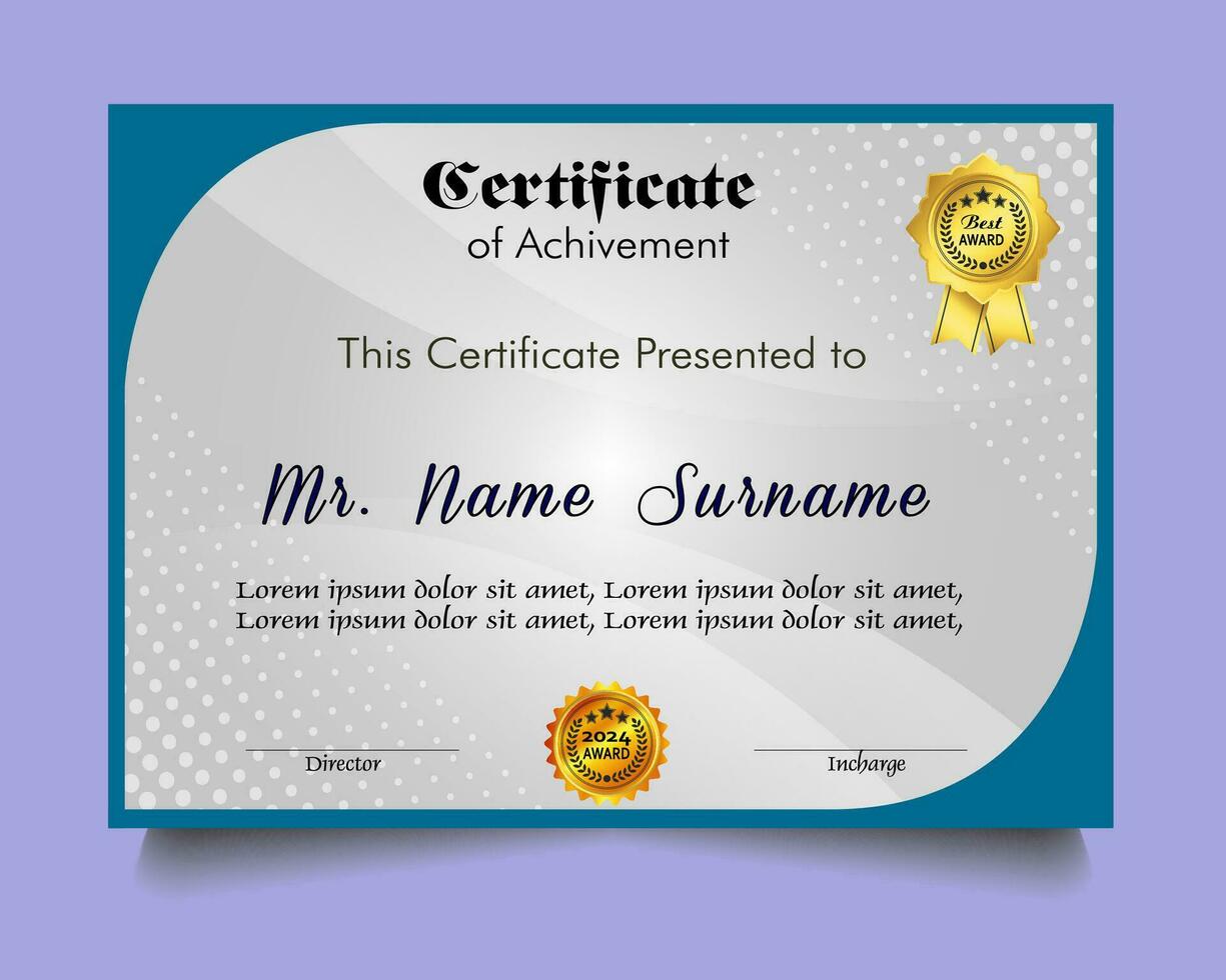 Certificate of achievement template set with gold badge and border, Appreciation and Achievement Certificate Template Design. Elegant diploma certificate template vector