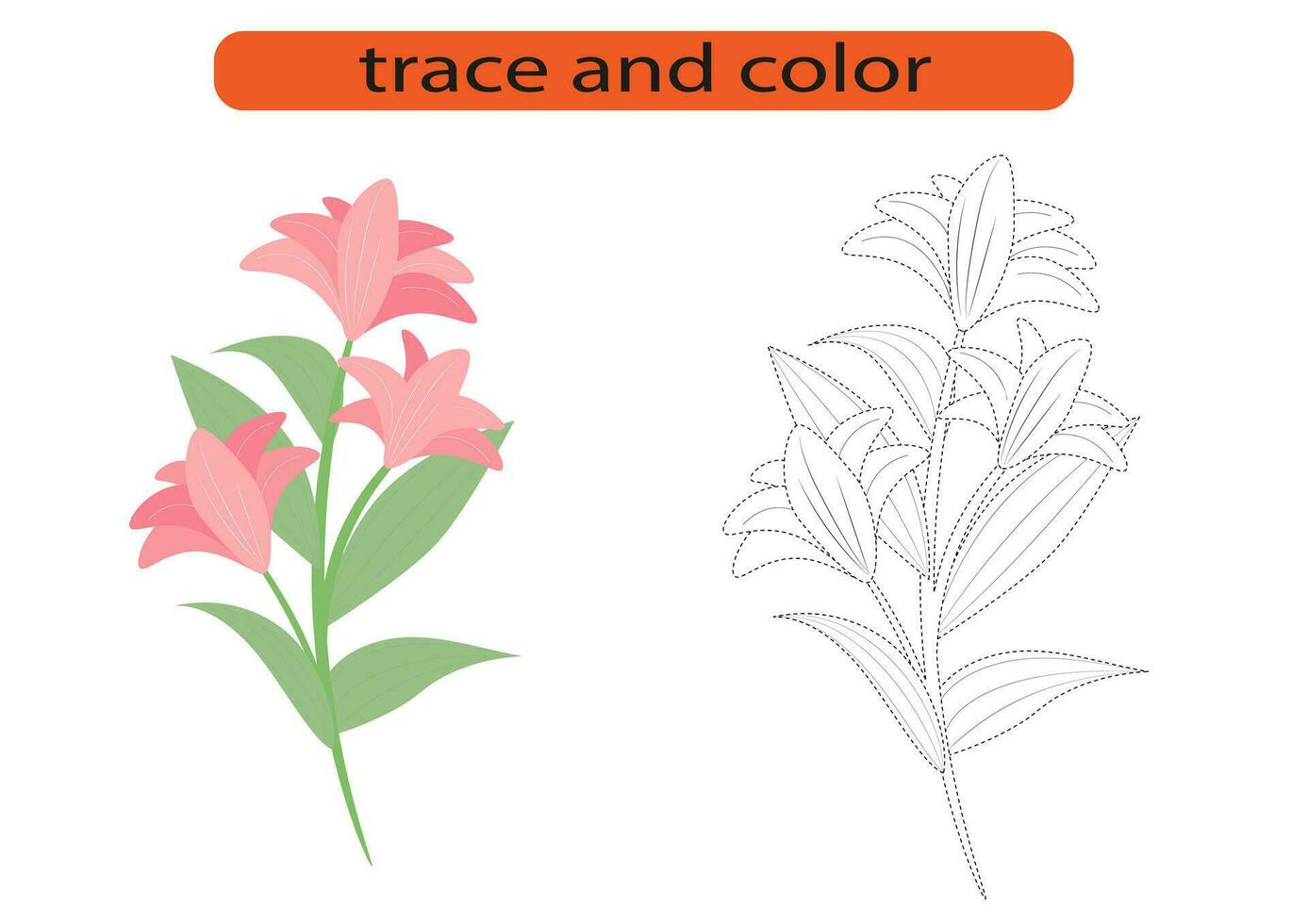 Trace and color the flowers. Coloring book for preschool children. Handwriting practice. vector