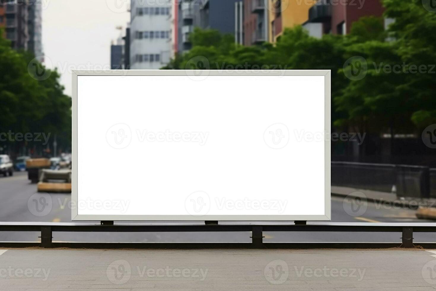 AI generated empty white billboard for mockup in street photo