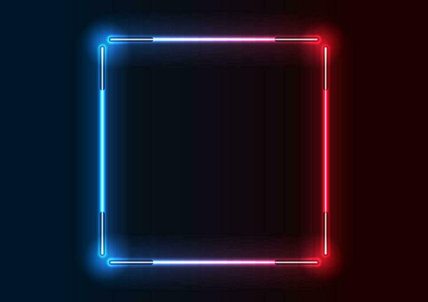 Abstract red blue neon square frame from fluorescent lamps vector
