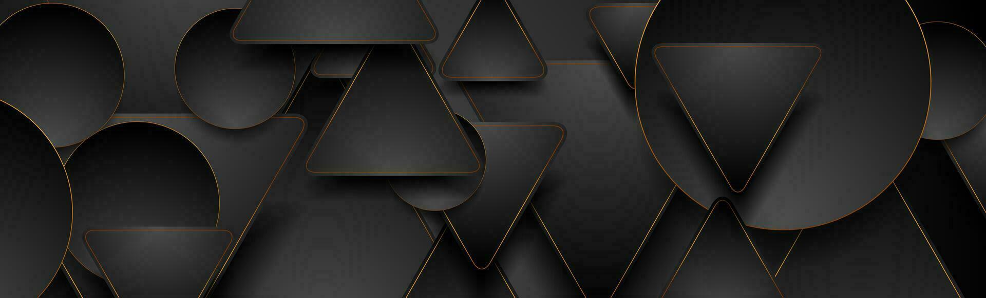 Tech abstract golden black background with triangles and circles vector