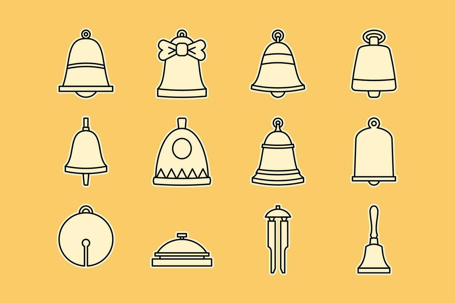 set of bells outline vector illustration on yellow background