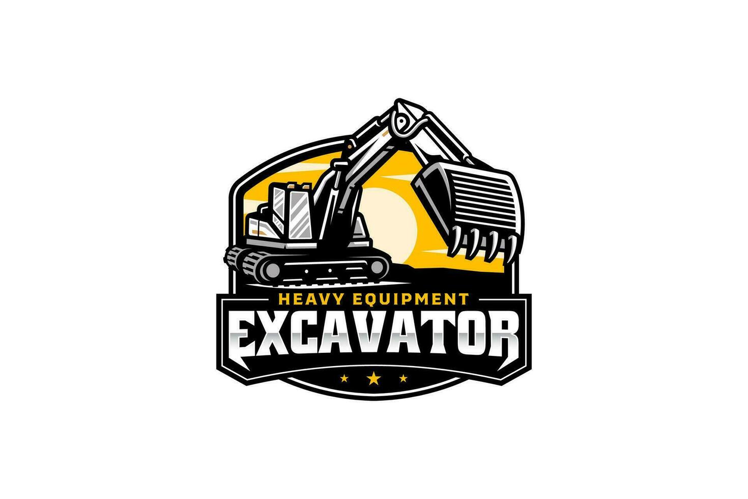 Excavator construction with yellow background logo vector design