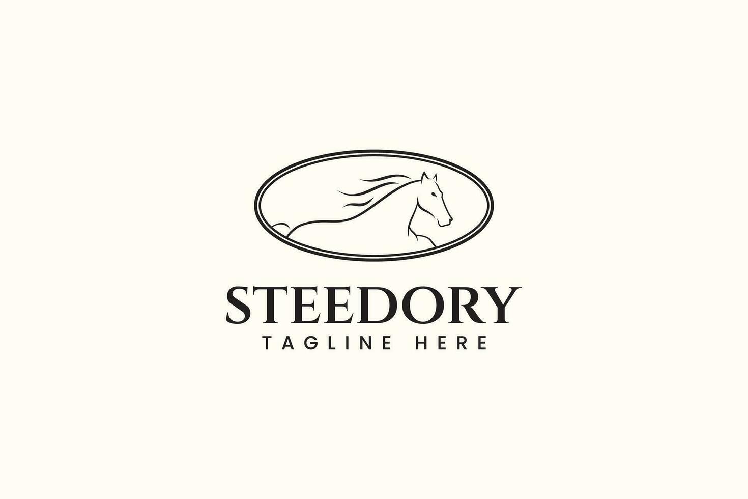 horse with oval frame line art style elegant logo design template vector