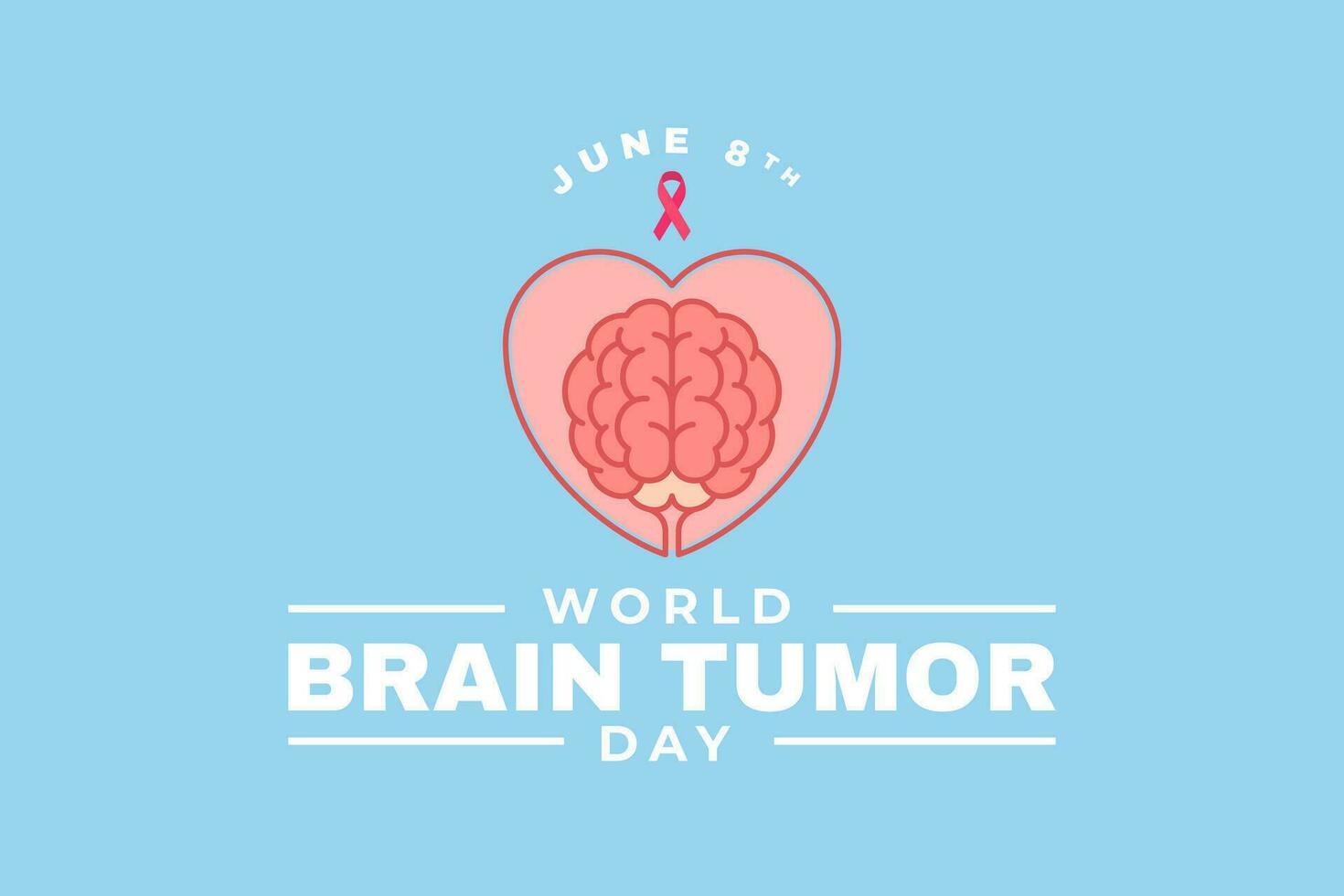 illustration of a healthy brain with love shape on a blue background. World Brain Tumor Day June 8. vector