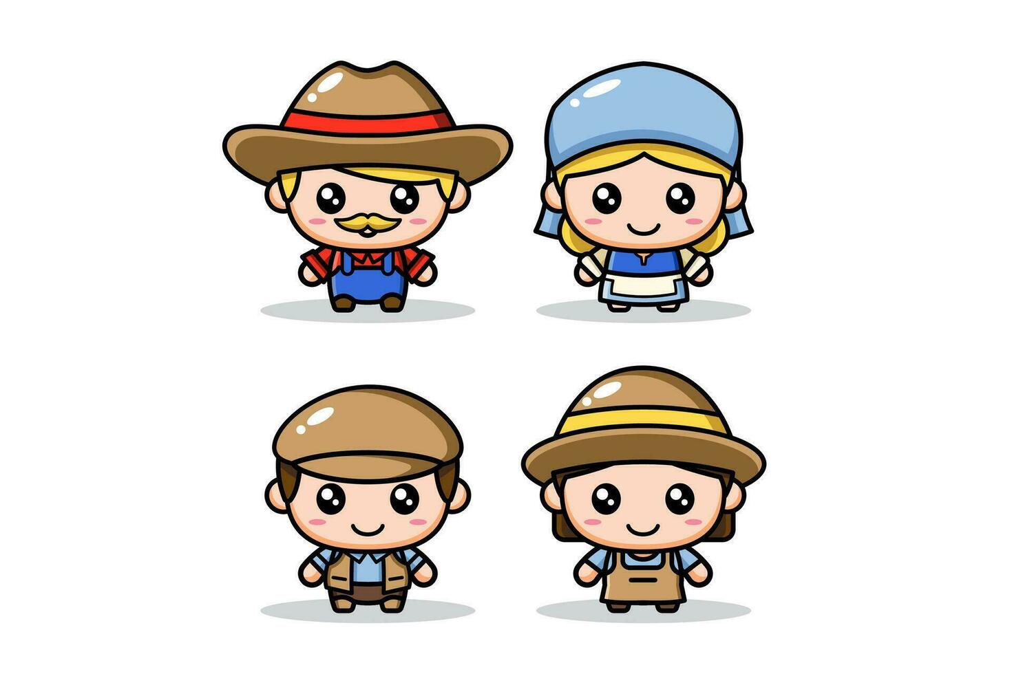 Farmer couple cute characters with couple uniforms illustration  for mascot business and element vector