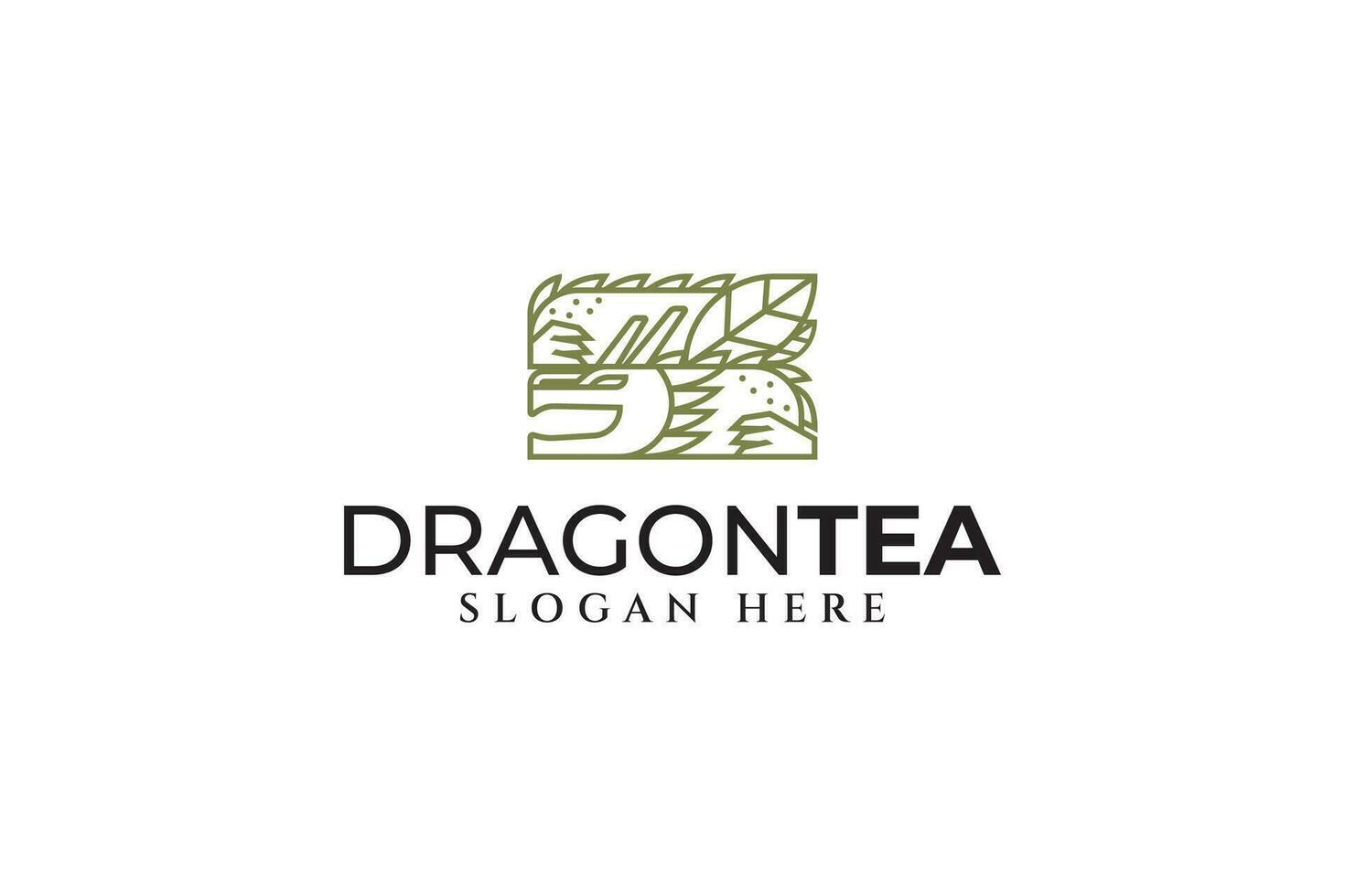 tea leaf with dragon line art style modern logo design template vector