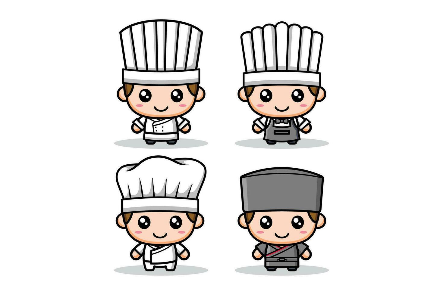 set of cute chef characters in several uniforms illustration  for mascot business and element vector