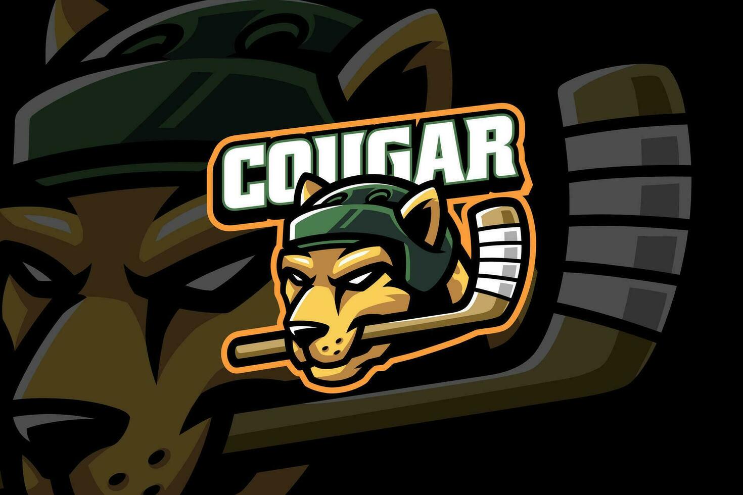 cougar hockey mascot logo design for sport and gaming team vector