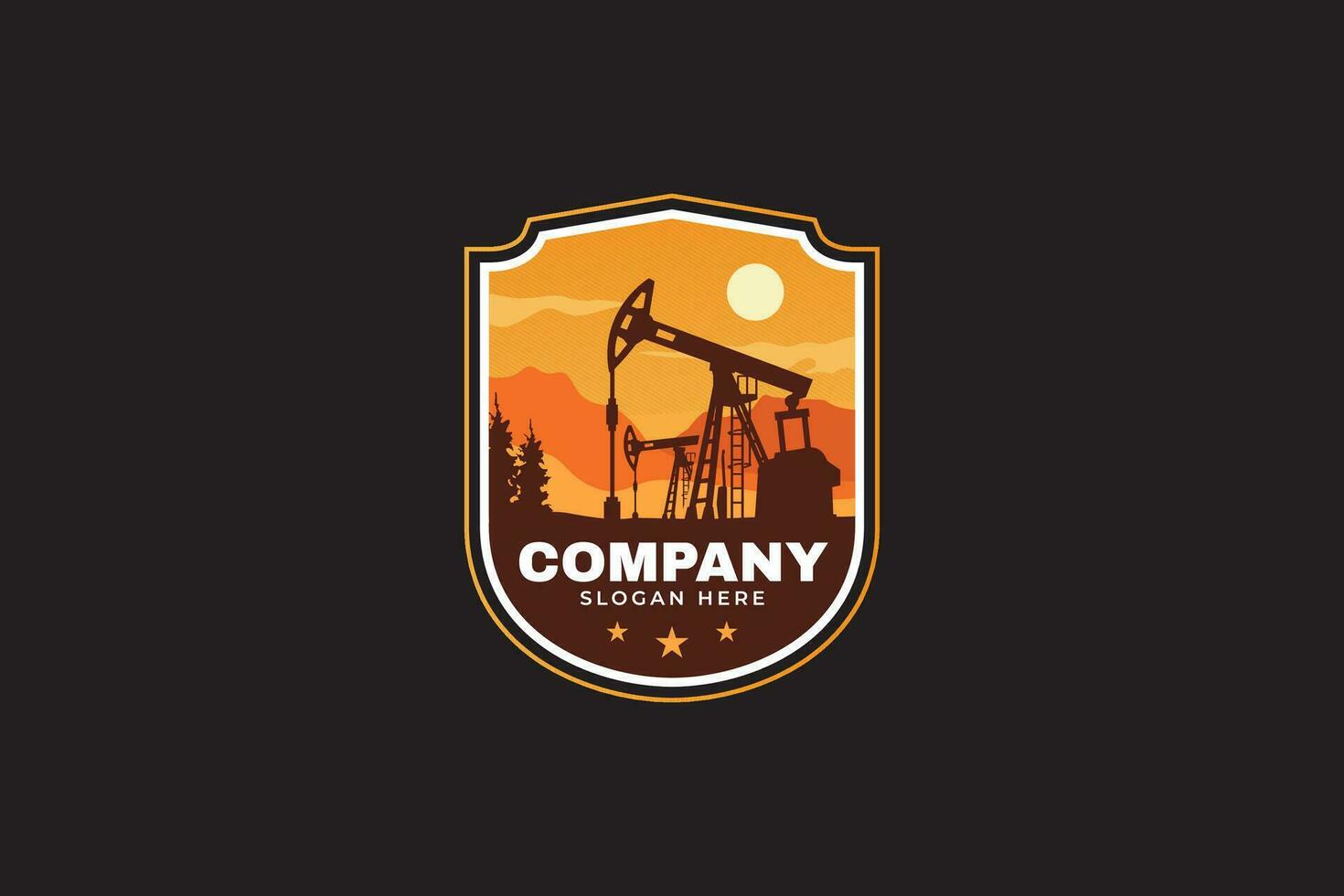 Oil gas industry in sunset background badge logo vector design