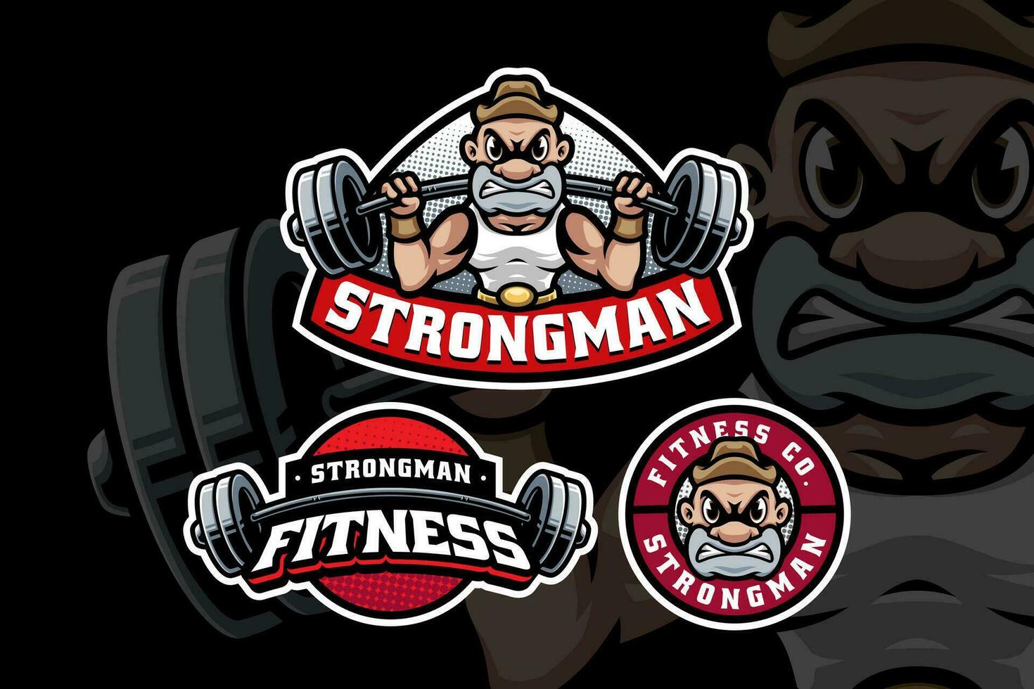 strongman muscle mascot logo design collection for fitness, gym and bodybuilder vector