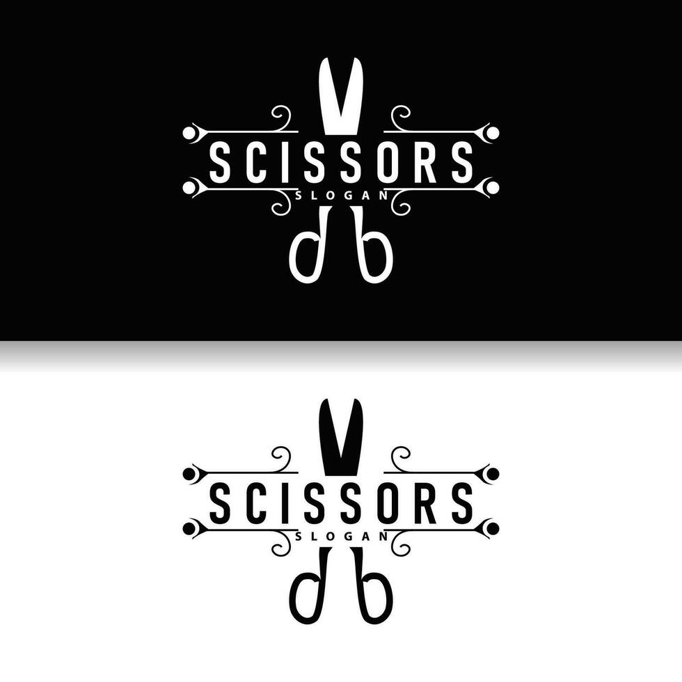 Scissors logo design vintage old simple barber cutting tool black silhouette illustration vector