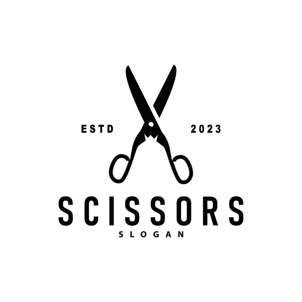 Scissors logo design vintage old simple barber cutting tool black silhouette illustration vector