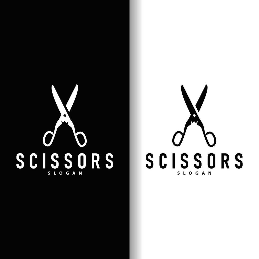 Scissors logo design vintage old simple barber cutting tool black silhouette illustration vector