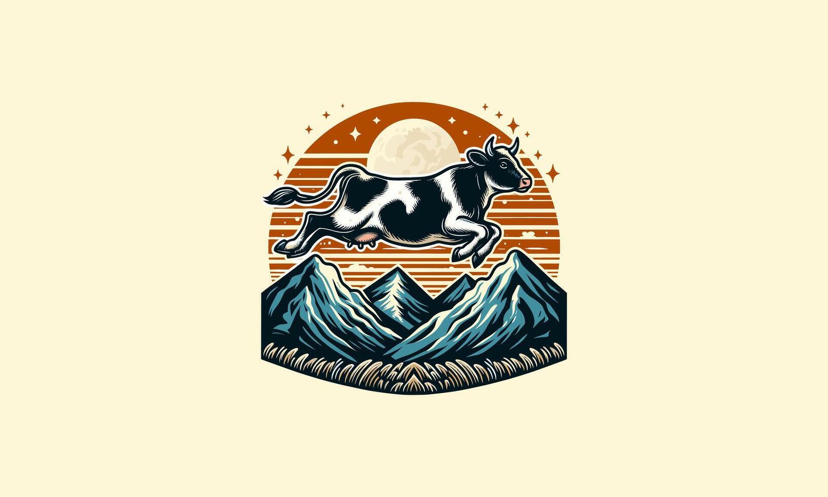 cow jump on mountain vector artwork design