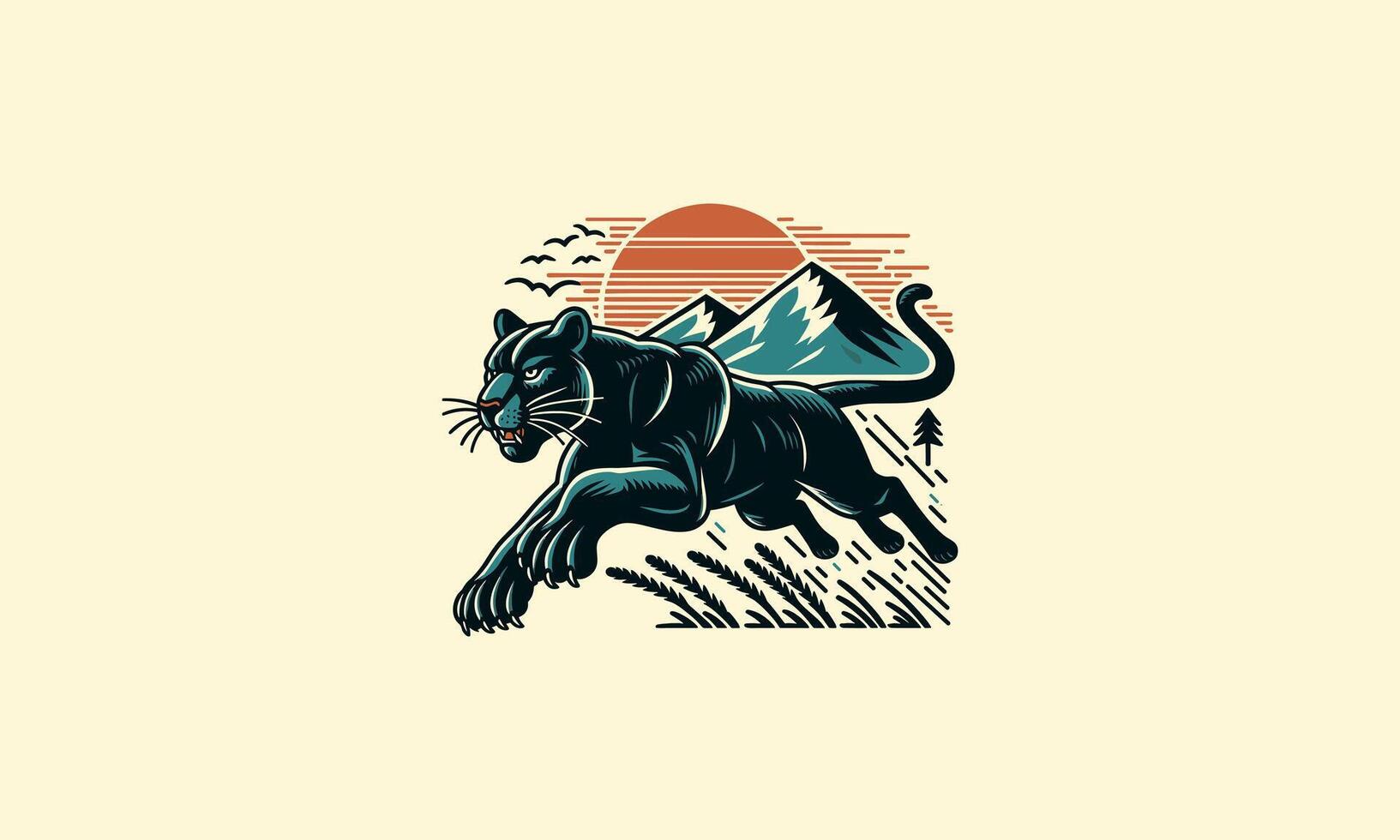 running panther on mountain vector mascot design