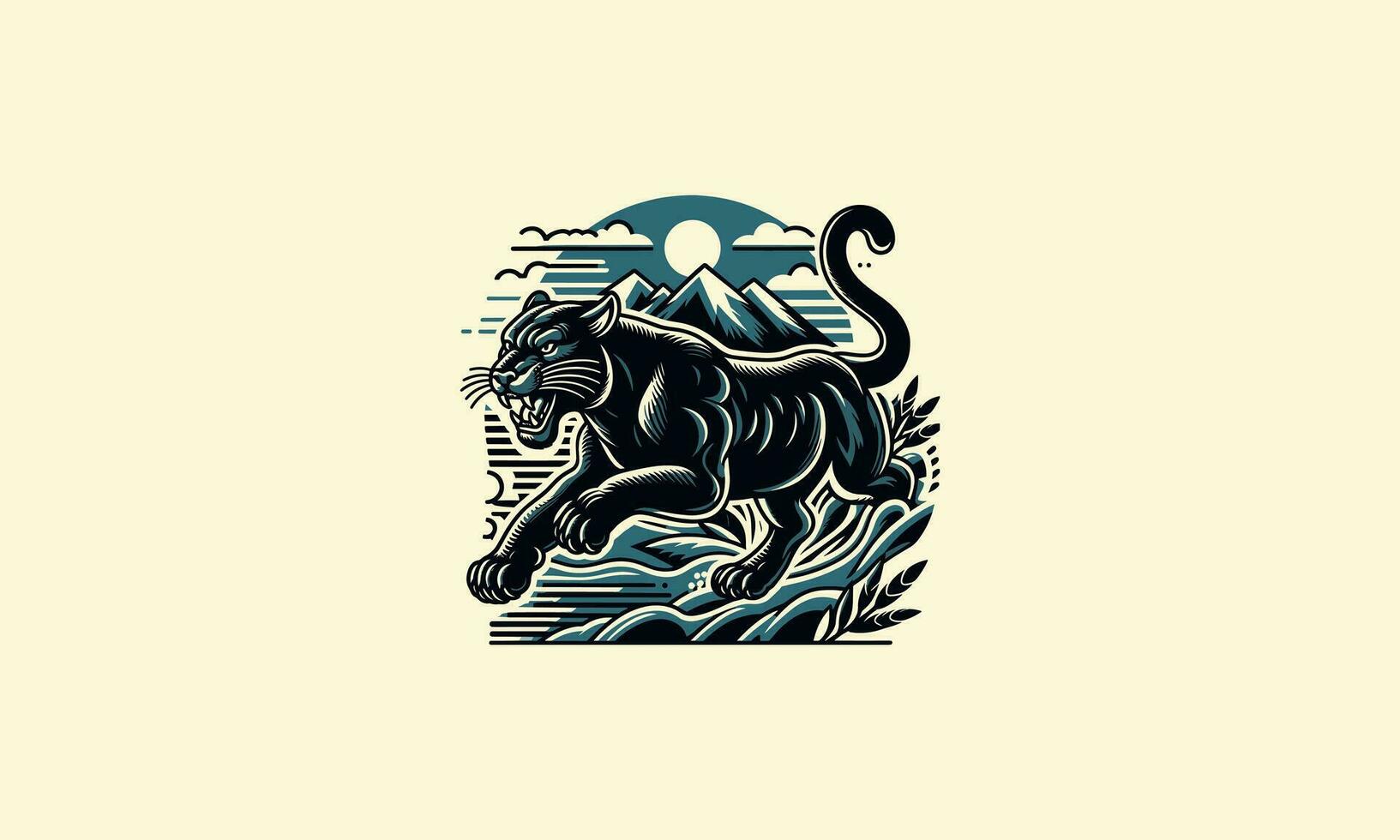 running panther on mountain vector mascot design