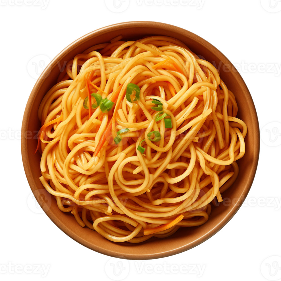 AI generated a bowl of Chinese noodles isolated on a transparent background, top view png