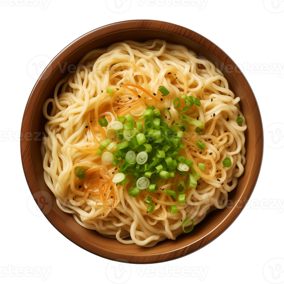 AI generated a bowl of Chinese noodles isolated on a transparent background, top view png