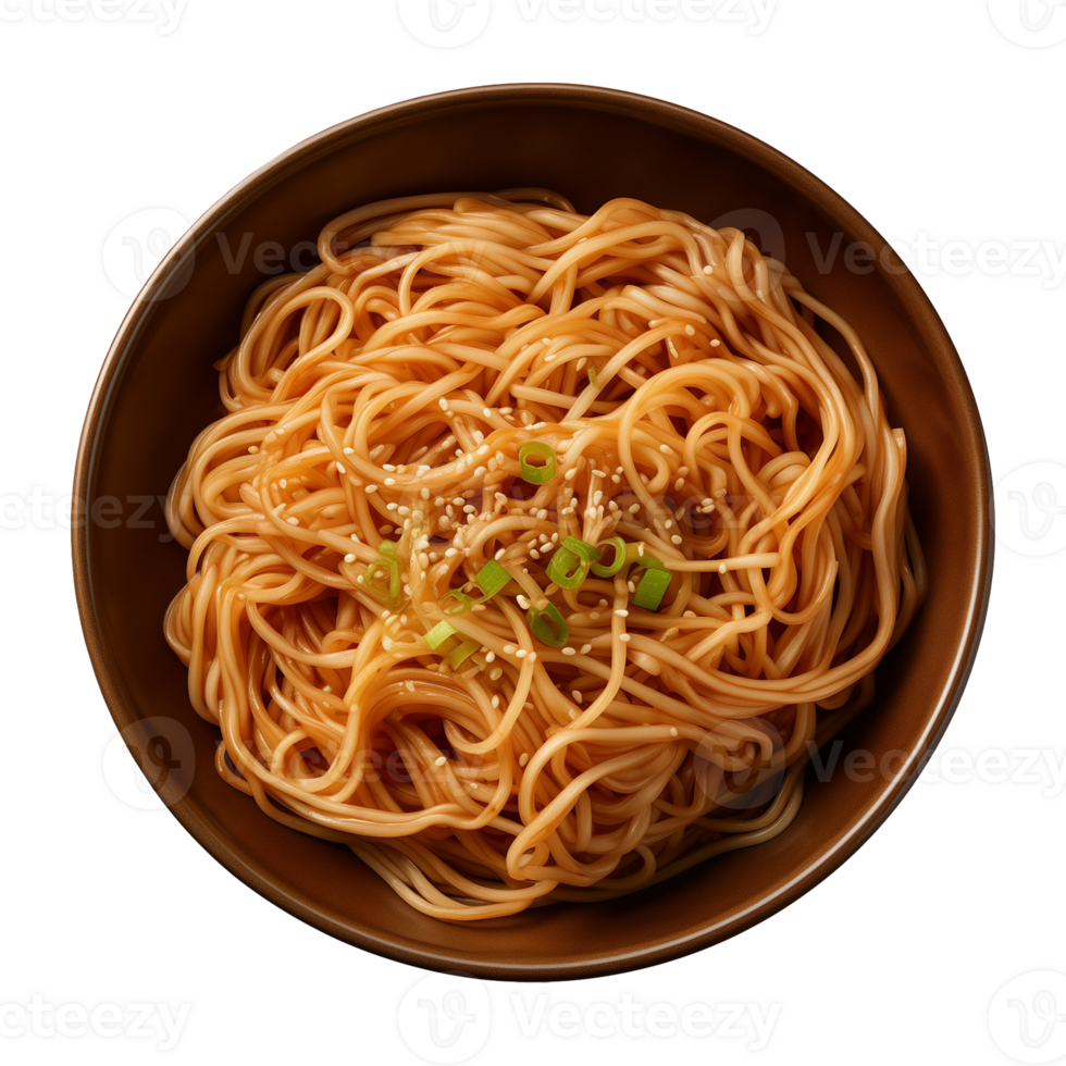 AI generated a bowl of Chinese noodles isolated on a transparent background, top view png