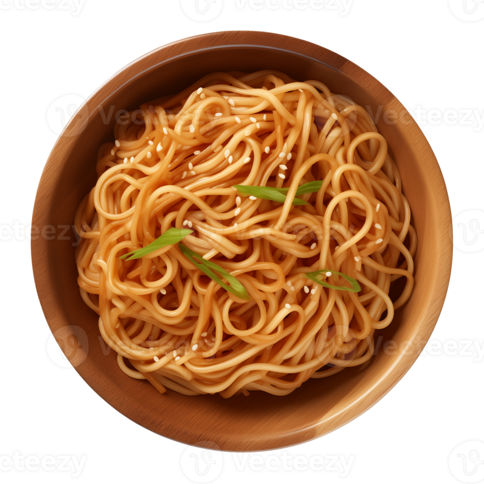 AI generated a bowl of Chinese noodles isolated on a transparent background, top view png