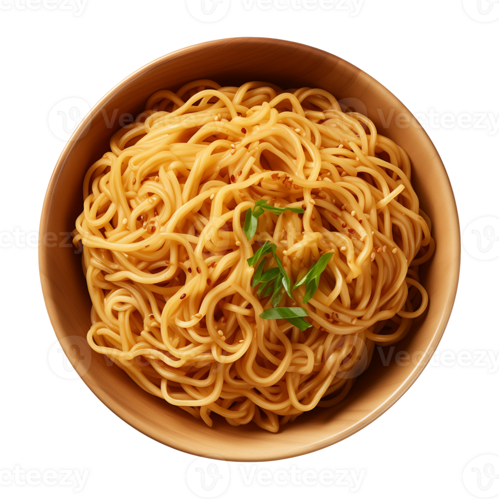 AI generated a bowl of Chinese noodles isolated on a transparent background, top view png